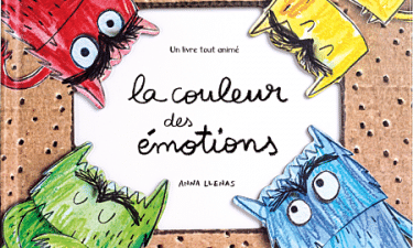 Couverture de livre avec quatre monstres représentant des émotions